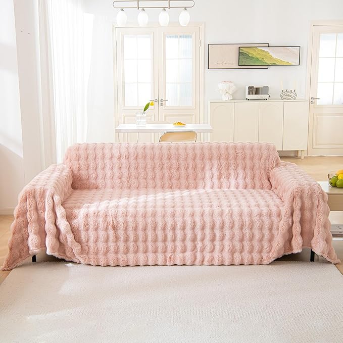 VM VOUGEMARKET Plush Couch Cover 1-Piece Thick Faux Rabbit Fur Sofa Throw Cover by VMVOUGEMARKET