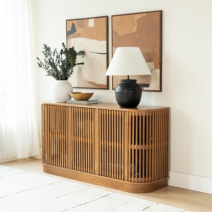 Plank+Beam Contour Wood TV Stand, Three Door Solid Wood Entertainment Console - Image 3
