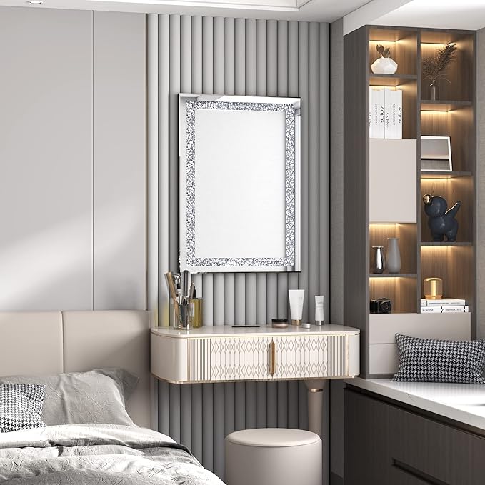 Crystal Decorative Mirror-28 x20 Rectangle Gorgeous Silver Mirror, Crush - Image 6