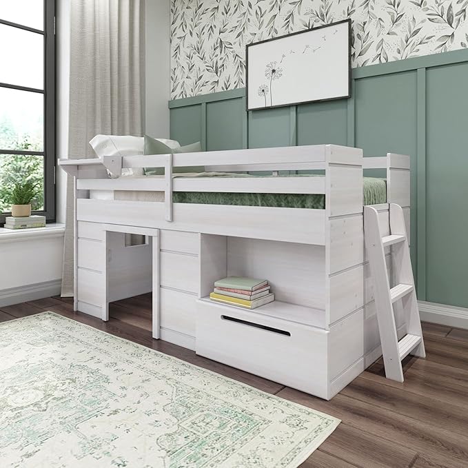 Max & Lily Loft Bed Twin Size, Solid Wood Low Loft Bed by MaxLily