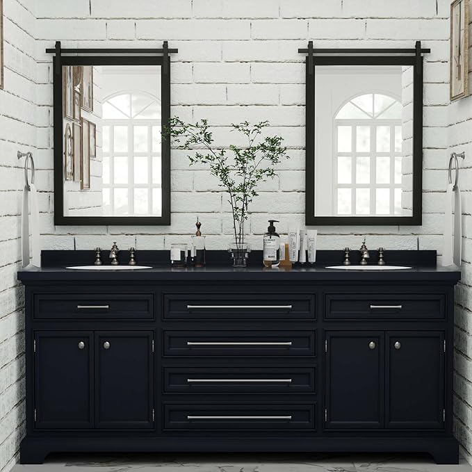 PAIHOME Black Farmhouse Mirror for Bathroom, 22x30INCH Wood Framed Rectangle - Image 2