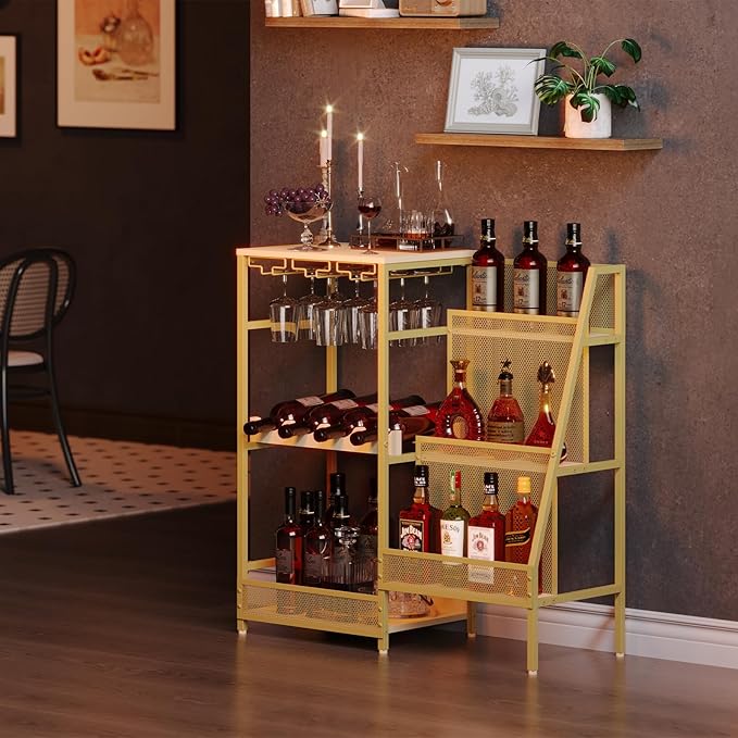 Gold Liquor Stand with Glass Holder, Mini Bar Table - Image 4
