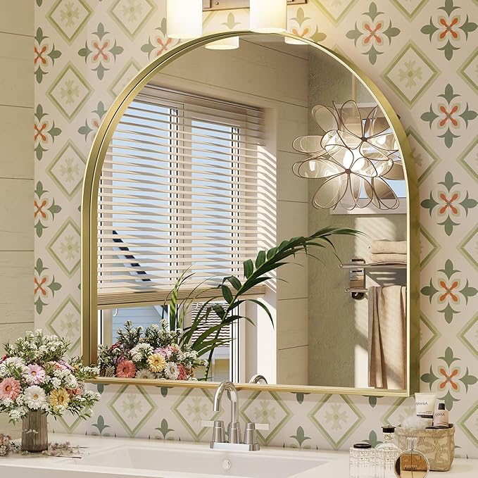 Brightify Arched Mirror, 31 x 33 Inch Gold Arch Mirror, Metal Frame Gold Arched by Brightify