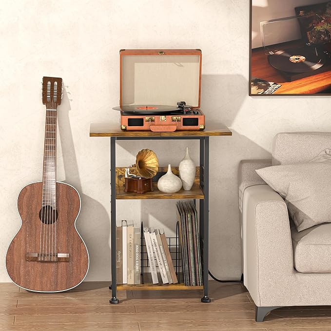 Record Player Stand with Charging Station, 3 Tier Turntable Stand with Storage - Image 6
