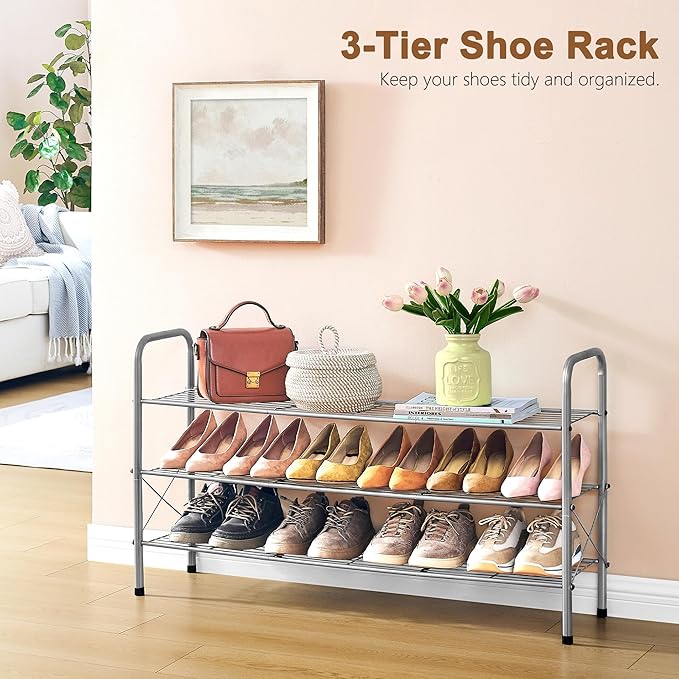 Hoctieon 3 Tier Mesh Style Shoe Rack, Entryway Shoe Shelf, Shoe Storage - Image 4
