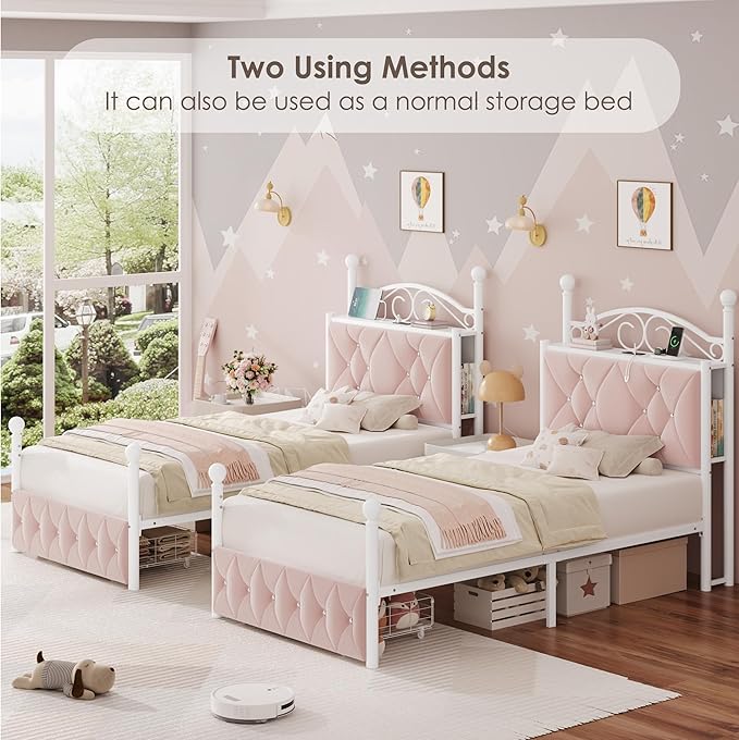 Twin Upholstered Canopy Bed Frame - Image 4