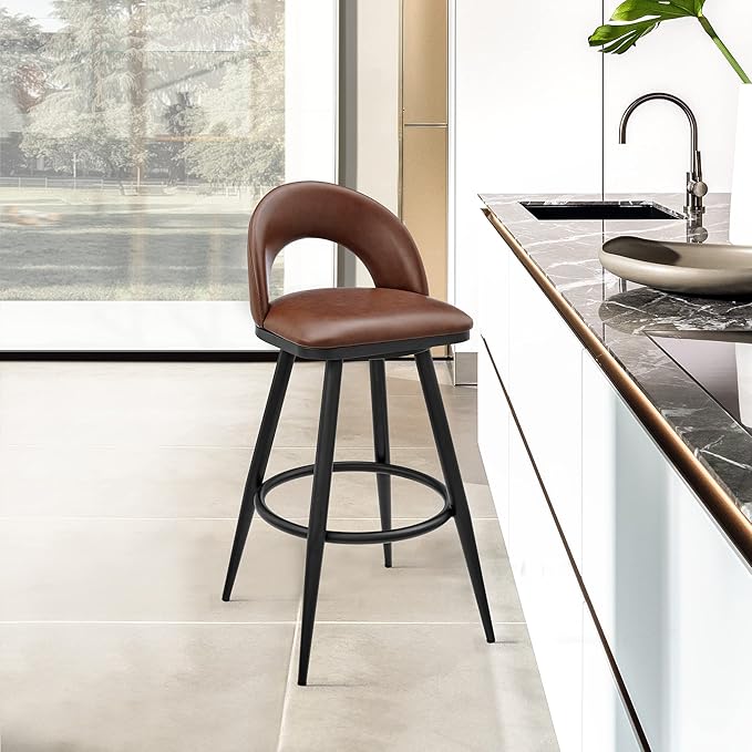 Armen Living Charlotte Swivel Bar Stool in Black Metal - Image 2