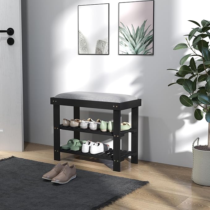 HOMCOM Bamboo Shoe Bench, 3-Tier Entryway Bench - Image 9