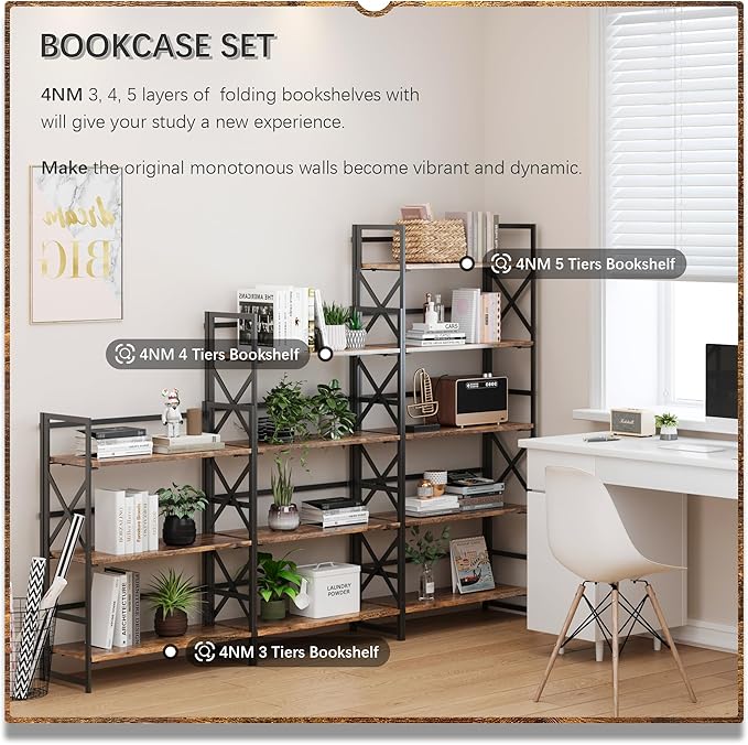 4NM 4 Tiers No Assembly Book Shelves, 41.3" H Folding Bookshelf Bookcase Open - Image 5