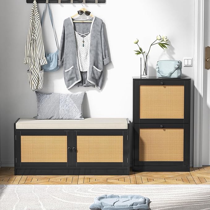 Rattan Shoe Cabinet for Entryway Slim, Entrance Shoe Cabinet - Image 8