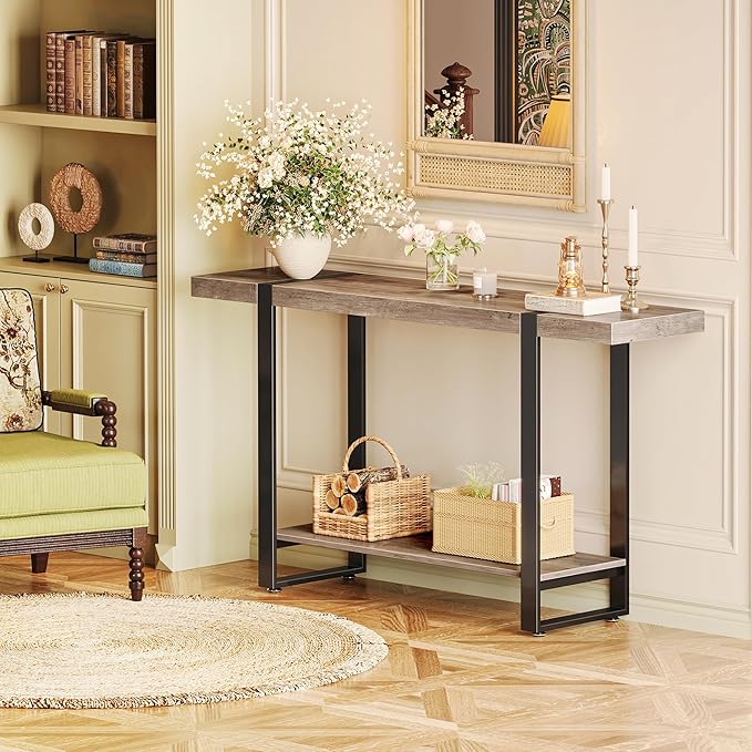 Huuger 47.2 Inch Entryway Table, 2-Tier Industrial Console Sofa Table - Image 5