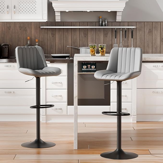 Shintenchi Swivel Bar Stools Set of 4, Adjustable Faux Leather Upholstered by Shintenchi