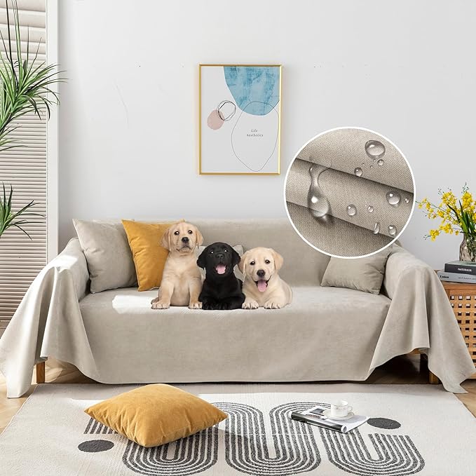 STACYPIK Waterproof Beige Sofa Cushion Covers Dog Couch Cover by STACYPIK