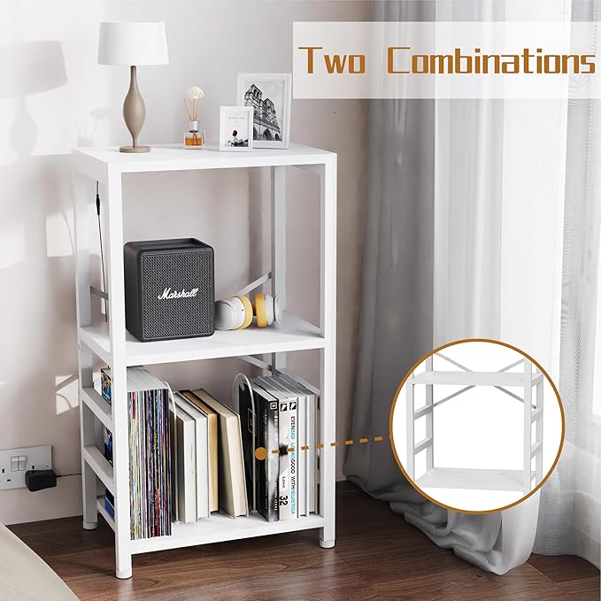 End Table with LED Light, Record Player Stand with Albums Storage, Vinyl - Image 5