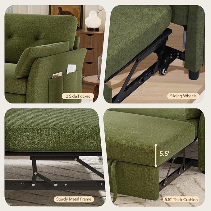 Vipbear 3-in-1 Chenille Convertible Sofa Bed, Pull Out Sleeper Sofa - Image 7