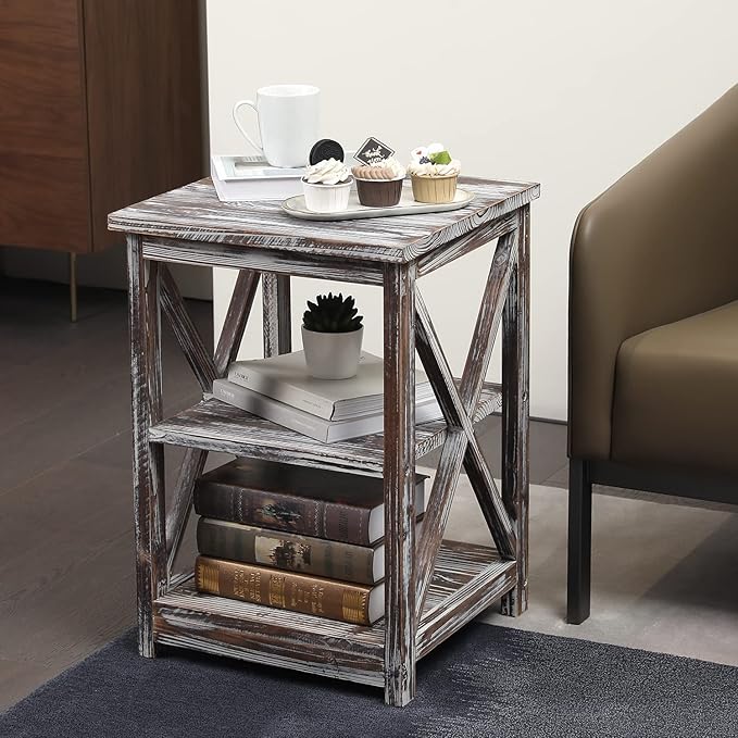 MyGift 24 Inch Tall End Table, Rustic Torched Solid Wood Living Room Accent - Image 7