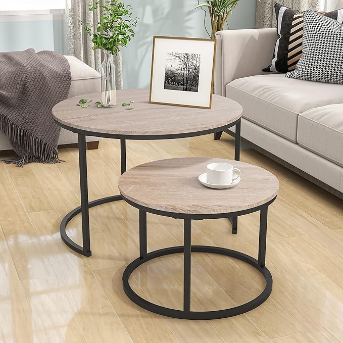 Industrial Round Coffee Table Set of 2 End Table - Image 4
