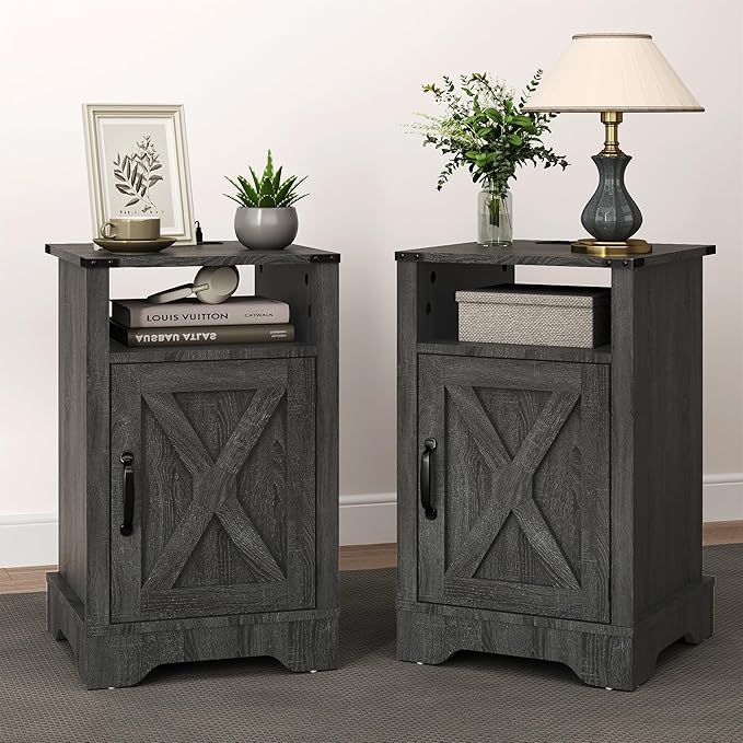RoyalCraft Set of 1 Farmhouse Nightstand, Tall Bedside Table by Bringyoubetterlife