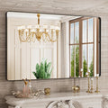 Black Bathroom Mirror 48X30 Inch, Rounded Rectangle Matte Bathroom Vanity Mirror by JISOSO