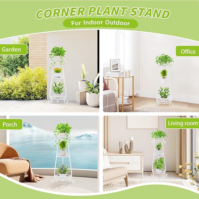 KMOTASUO 3 Tier Metal Plant Stand Indoor, 34 Inch Tall Corner Plant Stands - Image 6
