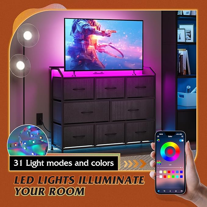 WLIVE Led Dresser for Bedroom, Wide Chest of Drawers for Hallway, 8 Fabric - Image 4