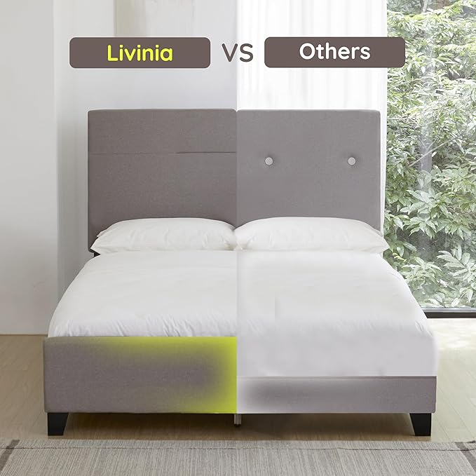 Livinia Amelia Queen Size Platform Bed, Fabric Upholstered Queen Bed Frame - Image 5