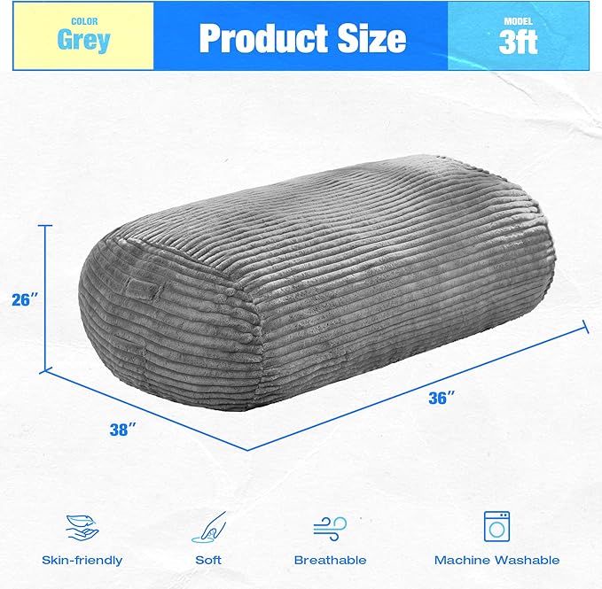 Hobestluk 3FT Bean Bag Chairs Adult Bean Bag - Image 2