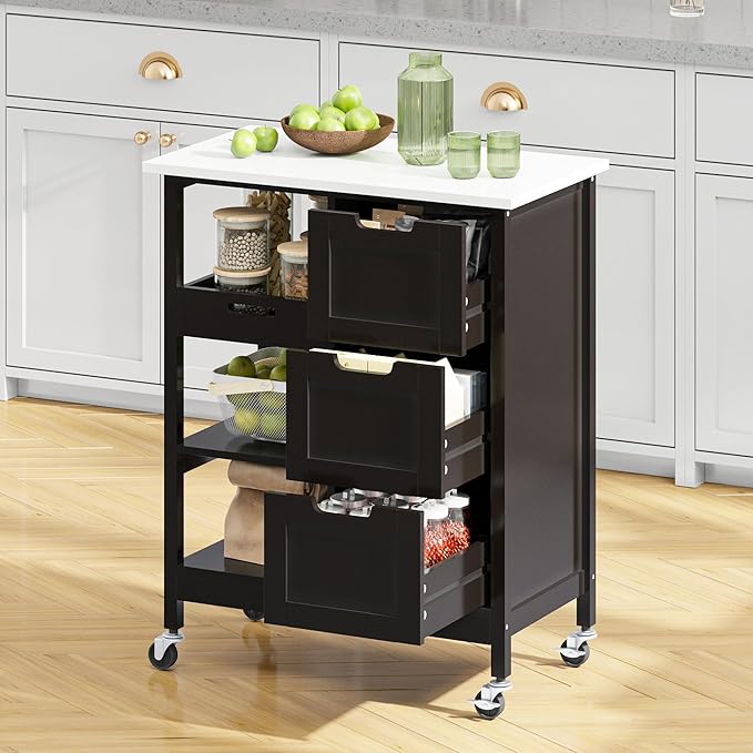 YITAHOME Small Solid Wood Top Kitchen Island Cart on Wheels - Image 3