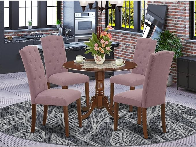 East West Furniture DLCE5-MAH-10 5 Piece Dining Room Table Set Includes a Round - Image 2