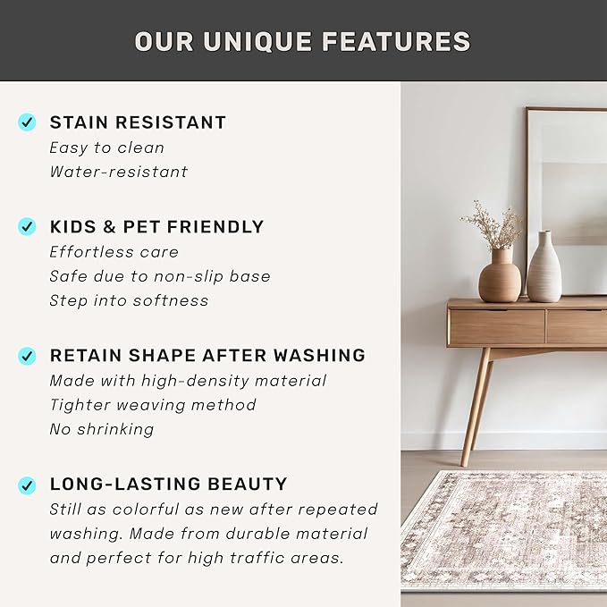 Beige Washable 2'6"x8' Wide Hallway Runners, Kitchen Runner Rug, Non-Slip & - Image 6