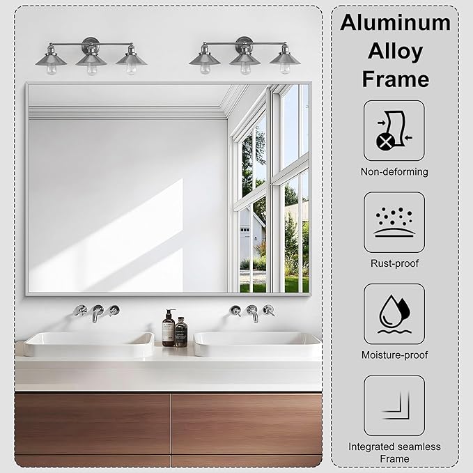 KOCUUY Silver Bathroom Mirror, Brushed Nickel Vanity Mirror - Image 6