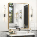 30x36 Gold Framed Bathroom Mirror, Brushed Gold Metal Vanity Mirror, Rounded by VANLIOBathroomMirror