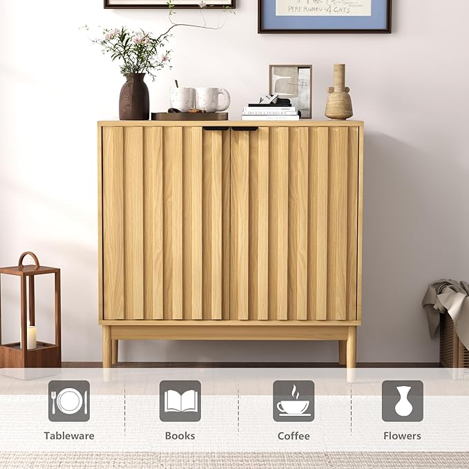 Fluted Cabinet with Storage, Buffet Cabinet Sideborad with Door, Kitchen Buffet - Image 3