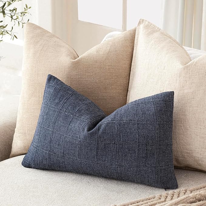 Foindtower Set of 2 Decorative Linen Check Throw Pillow Covers Neutral - Image 5