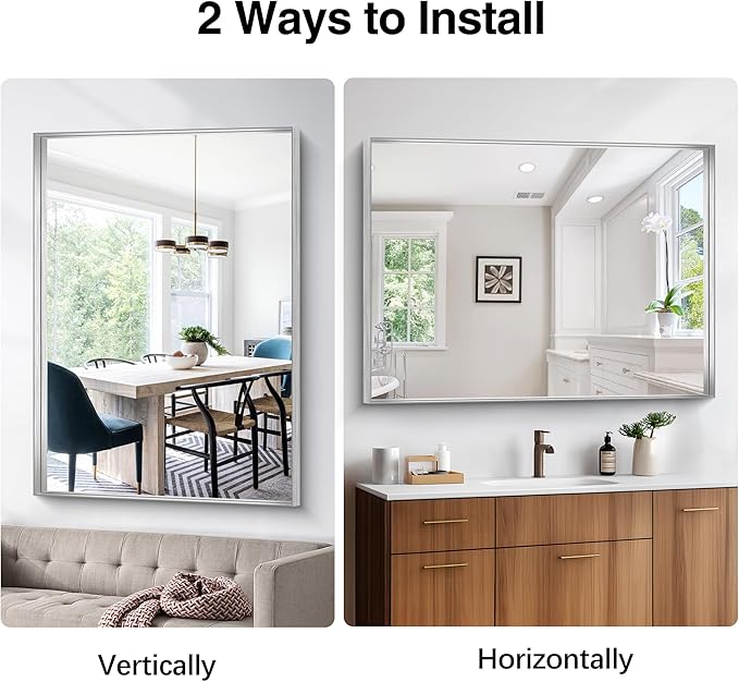 Silver Bathroom Mirror, 36x48 Inch Rectangular Deep Frame Mirror, Large Wall - Image 8