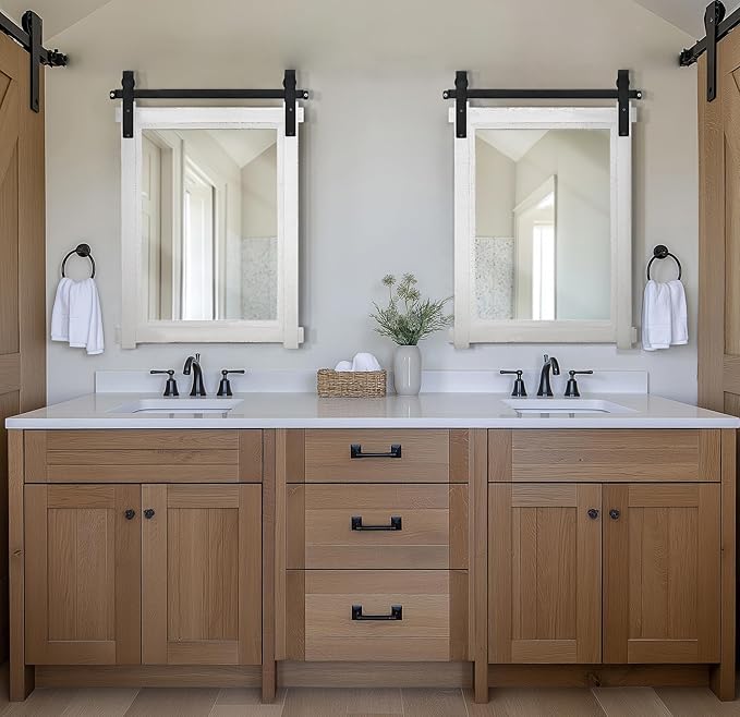 Farmhouse Barn Door Mirror: 22"x30" White Rustic Wood Frame Mirror - Image 3