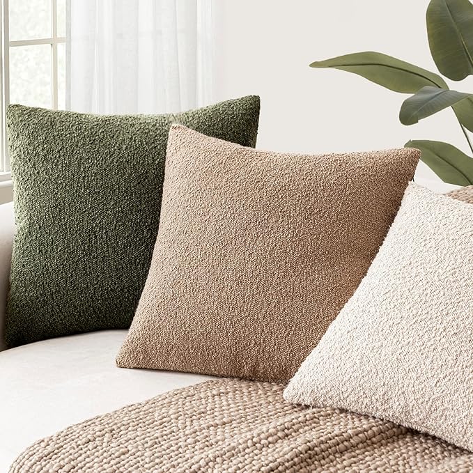 Foindtower Pack of 2 Textured Boucle Throw Pillow Covers Accent Solid Pillow - Image 5