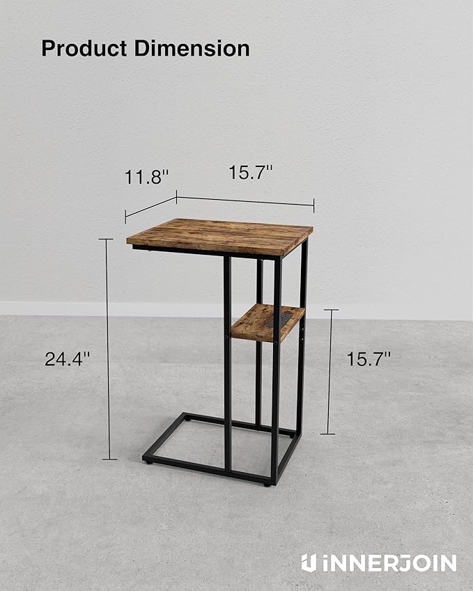 Innerjoin Side Table with Charging Station Set of 2, C Shaped End Table with - Image 3