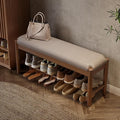 Shoe Bench Entryway with Cushion, Solid Wood Bench with Shoe Storage, 2-Tier by AQIMUELE-Solidwoodfurniture