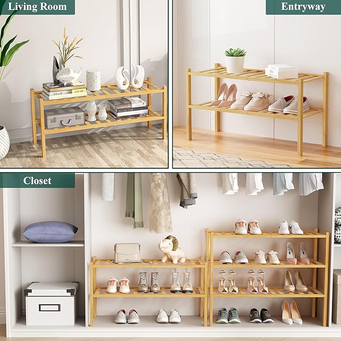 Smiry Shoe Rack, 6 Tier Bamboo Shoe Organizer, Stackable Free Standing Wooden - Image 7