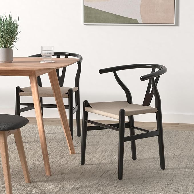 POLY & BARK Weave Dining Chairs – Mid-Century Modern Wishbone Dining Chairs - Image 2