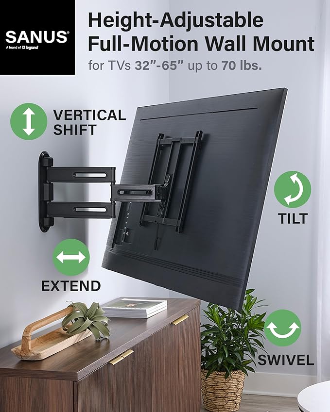 SANUS Height Adjustable Full Motion TV Wall Mount - Image 2