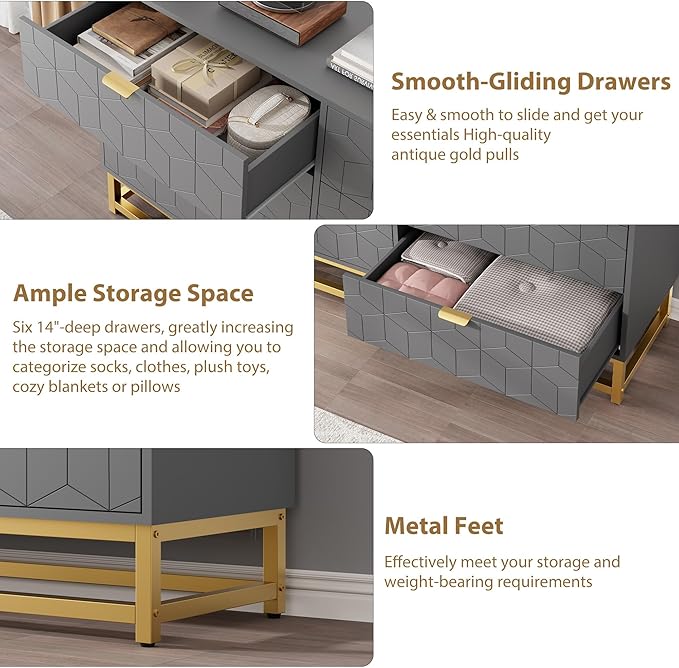 Dresser for Bedroom, 53.5" Large Dresser Organizer, 6 Drawer - Image 6