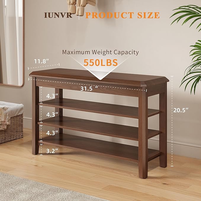 Shoe Rack for Front Door Entrance, Solid Wood Shoe Bench for Closet, Holds Up - Image 2