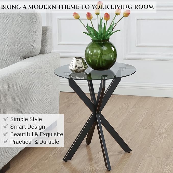Modern Glass End Table, Small Round Side Table - Image 3