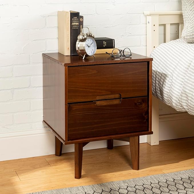 Walker Edison Mid Century Modern Grooved Handle Wood Nightstand Side Table - Image 2