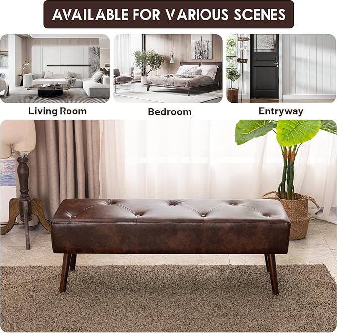 Furniliving 44 Inch Tufted Bench, Leather Footrest Bedroom Bench Seat, - Image 7