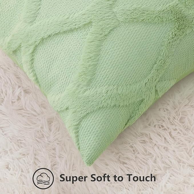 decorUhome Throw Pillow Covers 16x16 Inch Set of 2, Soft Plush Faux Fur Wool - Image 2