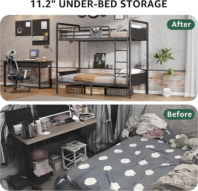 Metal Bunk Bed Twin Over Twin, Industrial Bunkbeds Heavy Duty Bed - Image 7