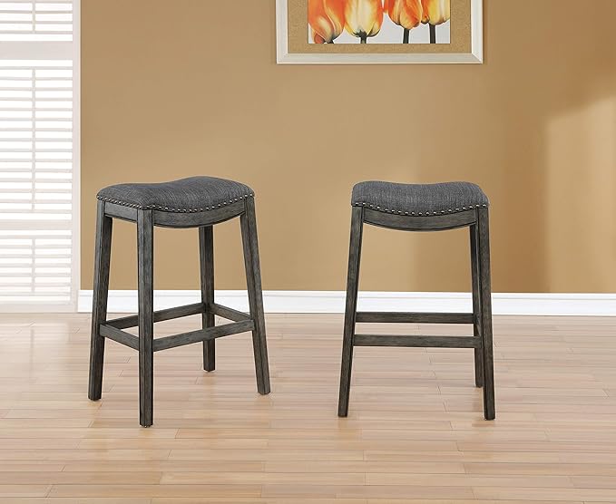 Roundhill Furniture Maroni Faric Upholstery Nailheaded Saddle Barstool by RoundhillFurniture